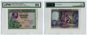 Spain 500 Pesetas 1928 PMG64 RARE
P# 77a; № 1977773; UNC; Large Banknote; "Francisco Jiménez de Cisneros"