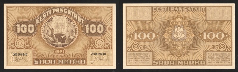 Estonia 100 Marka 1921 Rare
P# 56b; Very rare in this condition; XF+