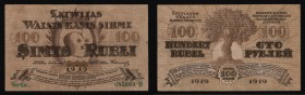 Latvia 100 Roubles 1919 Rare Signature
P# 7a; VF