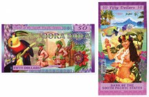 French Polynesia Bora Bora 50 Dolars 2016 Specimen
Polymer; Limited Edition; The South Pacific States - Bora Bora; Made by Frank Medina; BUNC
