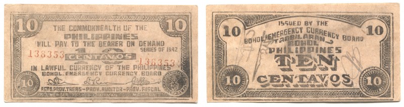 Philippines Bohol Emergency Currency 10 Centavos 1942
P# 131; AUNC