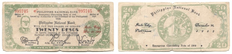 Philippines Iloilo Emergency Currency 20 Pesos 1942
P# 318; VG