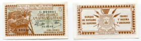 Burundi 5 Francs 1965
P# 8a; AUNC-