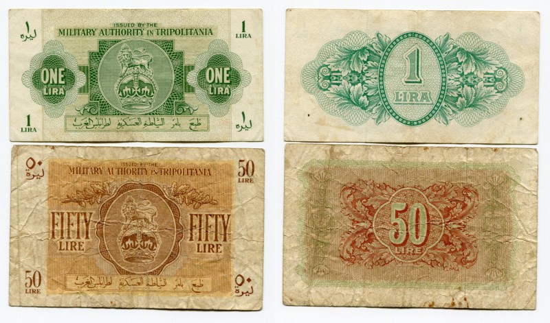 Libya 1-50 Lire 1943 (ND)
P# M1a; M5a; Military Authority in Tripolitania