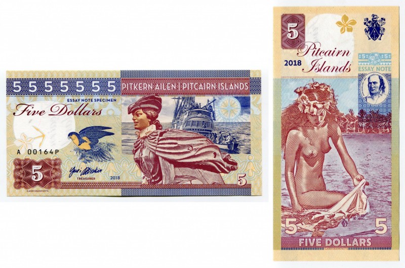 Pitcairn 5 Dollars 2018 Specimen
Polymer; Fantasy Banknote; Limited Edition; Ma...