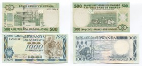 Rwanda 500 & 1000 Francs 1988 - 2008
P# 21, 30; UNC