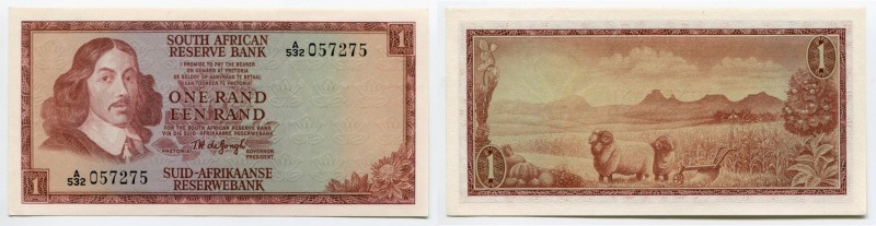 South Africa 1 Rand 1967
P# 109b; № A/532 057275; UNC; W/mark Springbok; "Jan v...