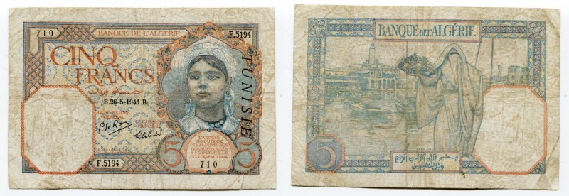 Tunisia 5 Francs 1941
P# 8b; F-VF