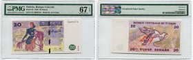 Tunisia 20 Dinars 1992 PMG 67
P# 88; # E/15 4692573; UNC