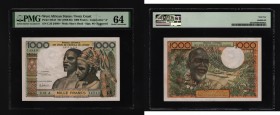 West African States Ivory Coast 1000 Francs 1959 PMG 64
P# 103Af; UNC