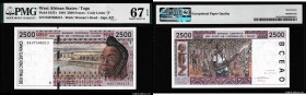 West African States Togo 2500 Francs 1994 PMG 67 EPQ
P# 812Tc; UNC