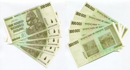 Zimbabwe 5 x 500000 Dollars 2008
P# 76b; # AC1182339-43; UNC