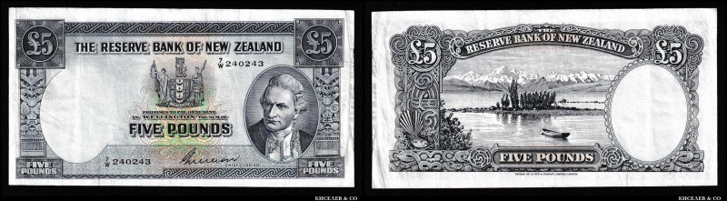 New Zealand 5 Pounds 1940 - 1967 Rare
P# 160b; VF