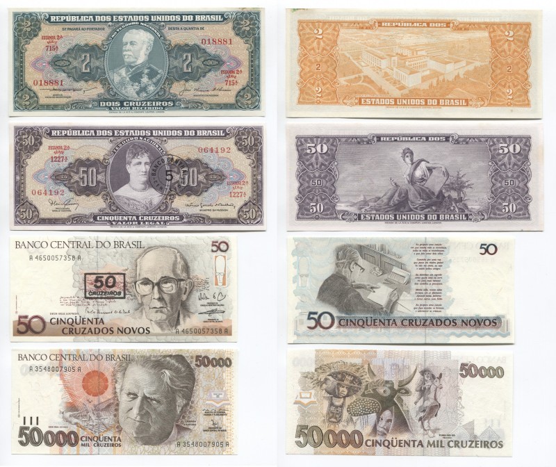 Brazil 2-50000 Cruzeiros 1956 - 1992
P# 157Ab, 184a, 223, 234; AUNC-UNC