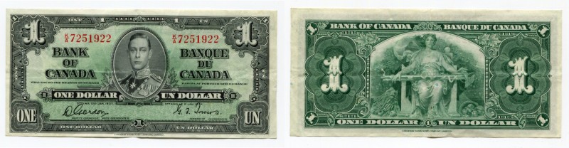 Canada 1 Dollar 1937
P# 58d; # K/A 7251922; VF