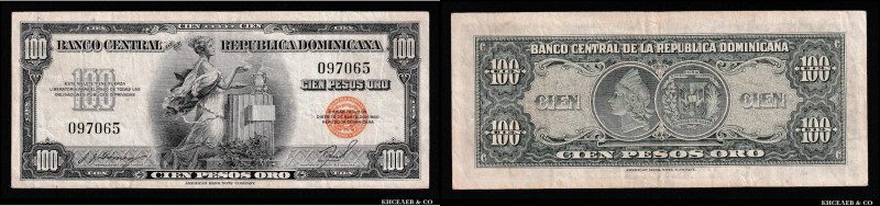 Dominican Republic 100 Peso 1947 Very Rare
P# 65a; XF