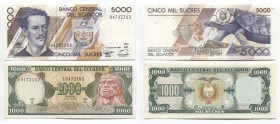 Ecuador 1000 & 5000 Sucres 1988 - 1999
P# 125b, 128c; AUNC-UNC