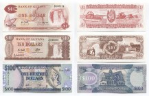 Guyana 1-100 Dollars 1992 - 1999
P# 21g, 23f, 31; UNC