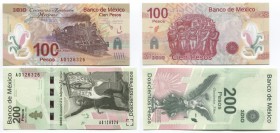 Mexico 100 & 200 Pesos 2010 Commemorative
P# 128, 129; UNC; Large FOLDER