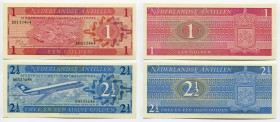 Netherlands Antilles 1 & 2-1/2 Gulden 1970
P# 20a, 21a; UNC; Set 2 Pcs