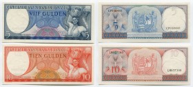 Suriname 5 & 10 Gulden 1963
P# 120b, 121b; UNC; Set 2 Pcs
