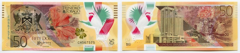 Trinidad & Tobago 50 Dollars 2015
P# 59; № CH 567575; UNC; Polymer