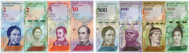 Venezuela Lot of 8 Banknotes 2012 - 2018
1 - 5 -10 - 500 - 1000 - 2000 - 5000 B...