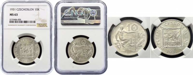 Czechoslovakia 10 Koruna 1931 NGC MS 63
KM# 15; Silver, UNC.