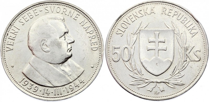 Slovakia 50 Korun 1944
KM# 10; Silver; 5th Anniversary of Independence; UNC