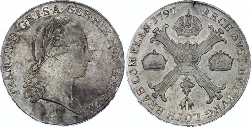 Austrian Netherlands 1 Kronentaler 1797 C
KM# 62.1; Silver; Franz II; Amazing T...