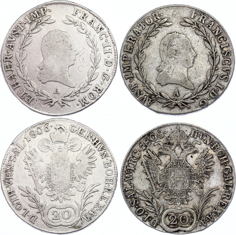 Austria 2 x 20 Kreuzer 1806 & 1808 A
Silver; Franz I/II