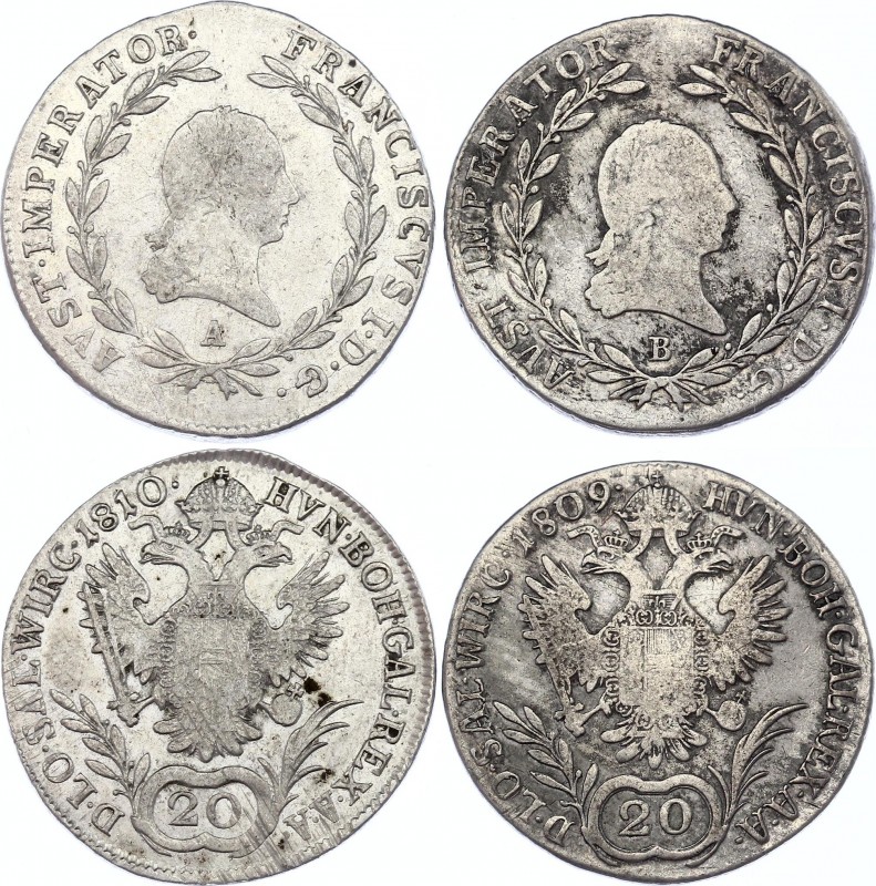 Austria 2 x 20 Kreuzer 1809 & 1810
KM# 2141; Silver; Franz I