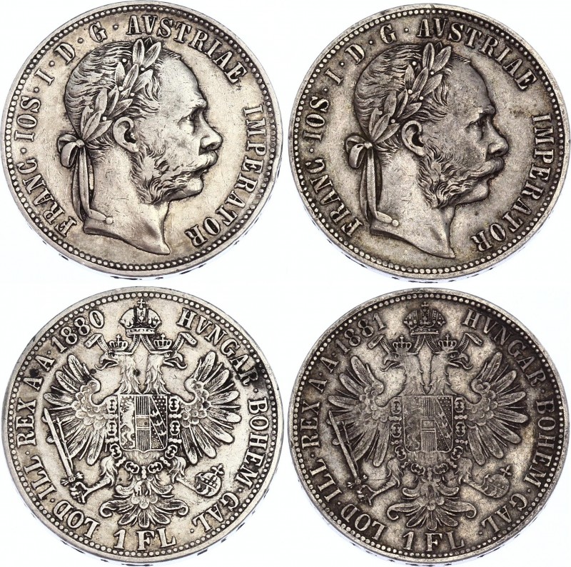 Austria 2 x 1 Florin 1880 & 1881
KM# 2222; Silver; Franz Joseph I