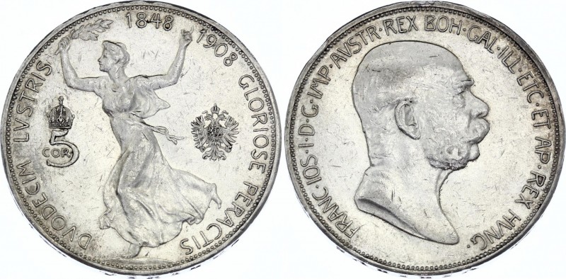 Austria 5 Corona 1908
KM# 2809; Silver; 60th Anniversary of the Franz Joseph I'...