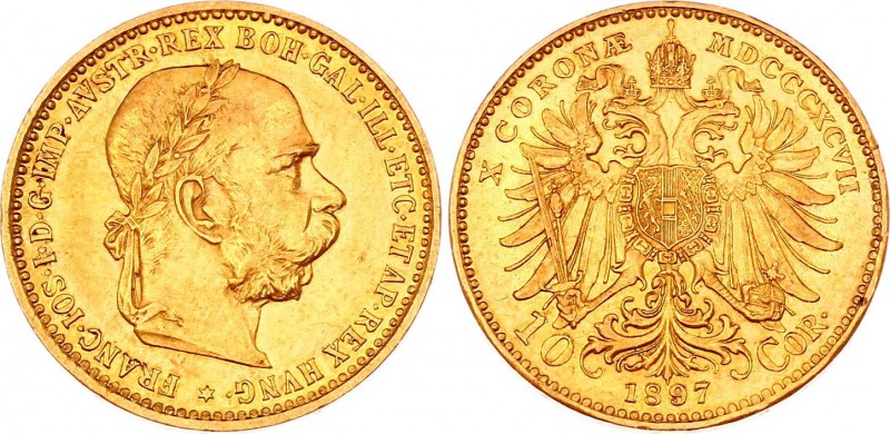 Austria 10 Corona 1897
KM# 2805; Gold (.900) 3.38g 19mm; Franz Joseph I