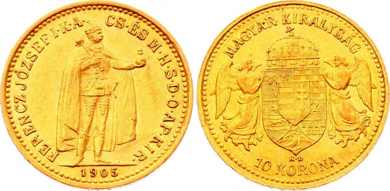 Hungary 10 Korona 1905 KB
KM# 485; Gold (.900) 3.38g 19mm; Franz Joseph I