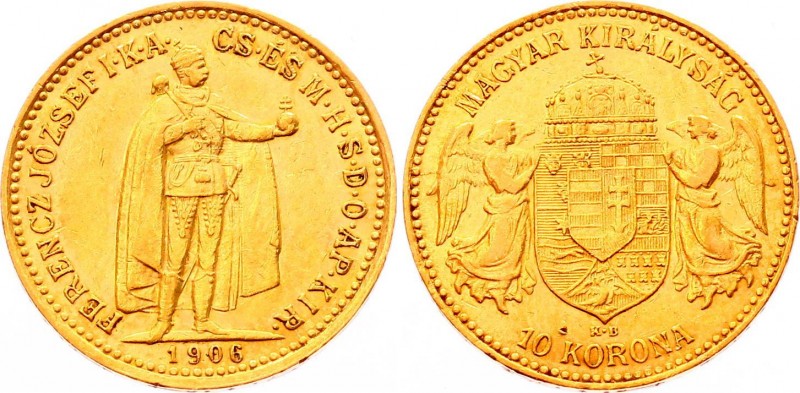 Hungary 10 Korona 1906 KB
KM# 485; Gold (.900) 3.38g 19mm; Franz Joseph I