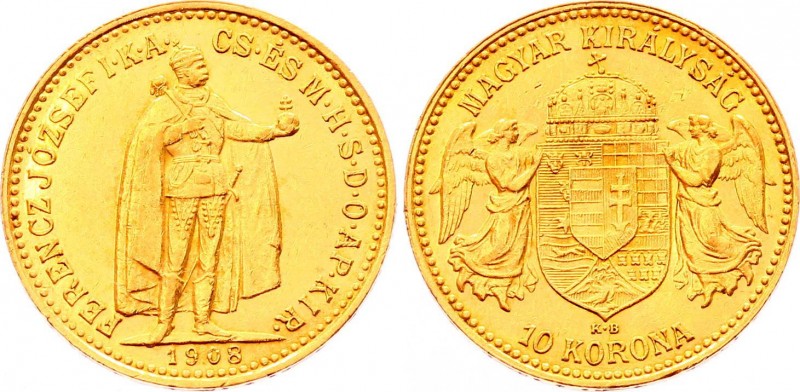 Hungary 10 Korona 1908 KB
KM# 485; Gold (.900) 3.38g 19mm; Franz Joseph I