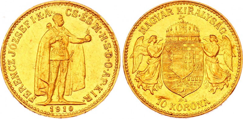 Hungary 10 Korona 1910 KB
KM# 485; Gold (.900) 3.38g 19mm; Franz Joseph I