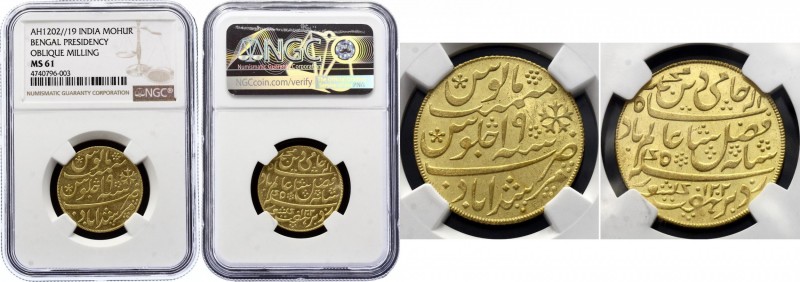 British India Bengal Presidency 1 Mohur 1788 AH 1202 (19) NGC MS 61
KM# 103; Go...