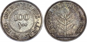 Palestine 100 Mils 1934
KM# 7; Silver; UNC with Beautiful Toning!