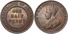 Australia Half Penny 1915 H Key Date Very Rare
KM# 22; Bronze 5,51g.; George V; VF-XF