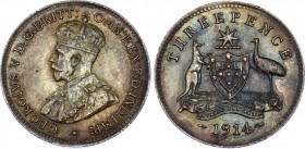 Australia 3 Pence 1914
KM# 24; Silver; George V; UNC with Amazing Toning!