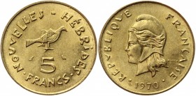 New Hebrides 5 Francs 1970
KM# 6.1; Nickel-Brass 4,01g.; UNC