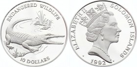 Solomon Islands 10 Dollars 1992
KM# 51; Silver Proof; Saltwater Crocodile