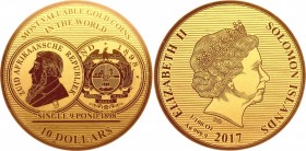 Solomon Islands 10 Dollars 2017
1/100 Ounce Gold (0.999); The Most Valuable Gold Coins in the World Series, Single 9 Pond
