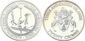 Turks and Caicos Islands 20 Crowns 1992
KM# 80; Silver (0.999) 31.1g; Proof; Winter & Summer Olympic Games
