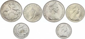Bahamas 50 Cents - 1 - 2 Dollars 1966
KM# 7,8,9; Silver; Elizabeth II; UNC