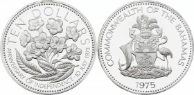 Bahamas 10 Dollars 1975
KM# 76a; Silver (.925) 49.1g 50mm; Proof
