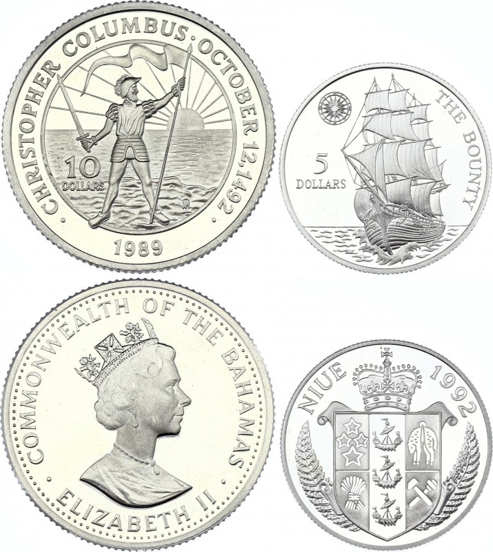 Bahamas & Niue 10 & 5 Dollars 1989 - 1992
KM# 128, 55; Silver Proof; Columbus W...